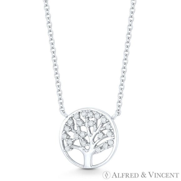 Tree-of-Life Bodhi Etz Chaim CZ Crystal Pendant Necklace in .925 Sterling Silver - Picture 1 of 1